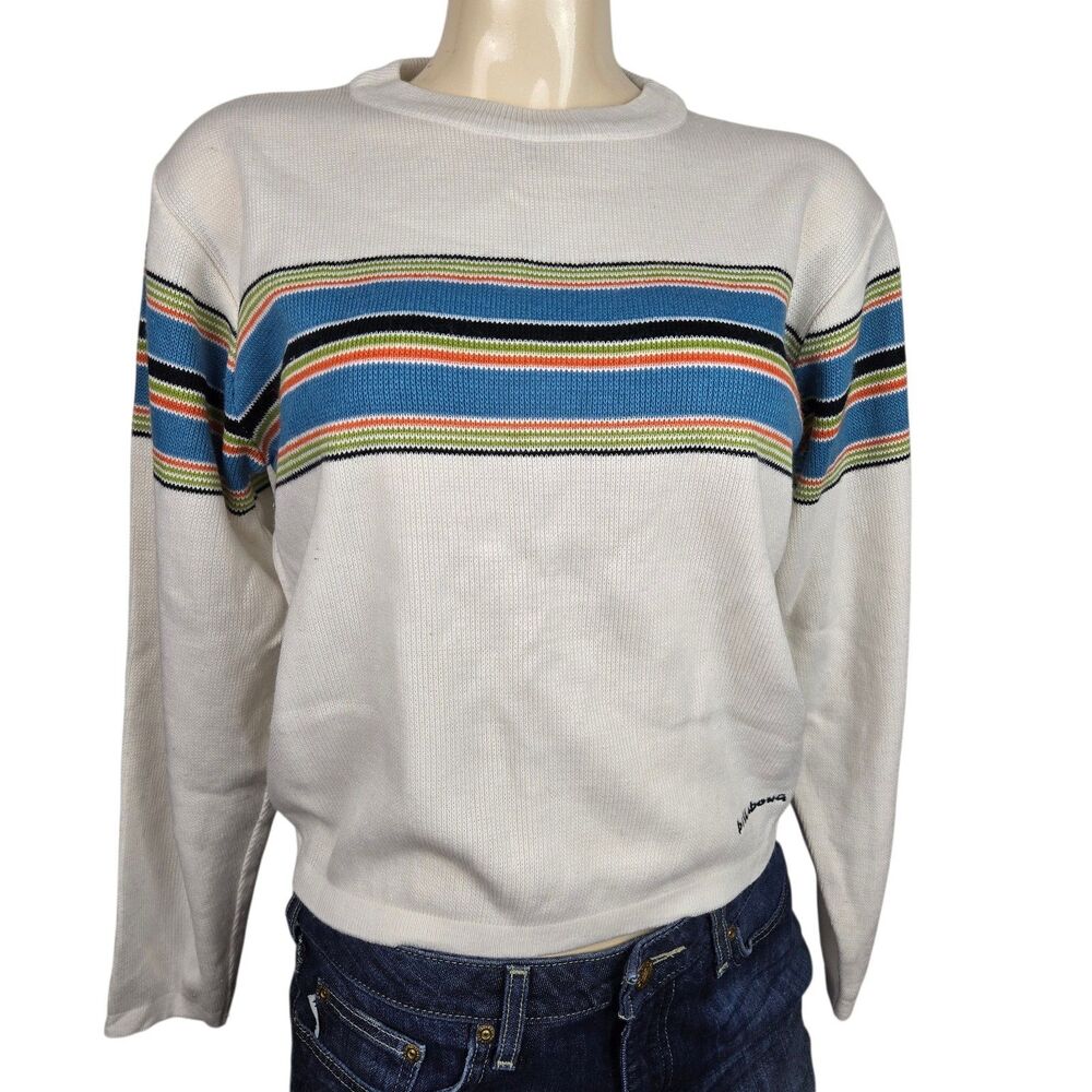 Vtg 90s Y2K Billabong Sweater Women / Men M White Stripe Surf Skate Streetwear